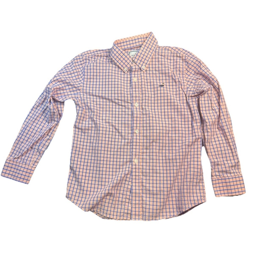 Properly Tied Boys Shirt Youth Small 8 Orange Blue Plaid Button Down Classic Fit
